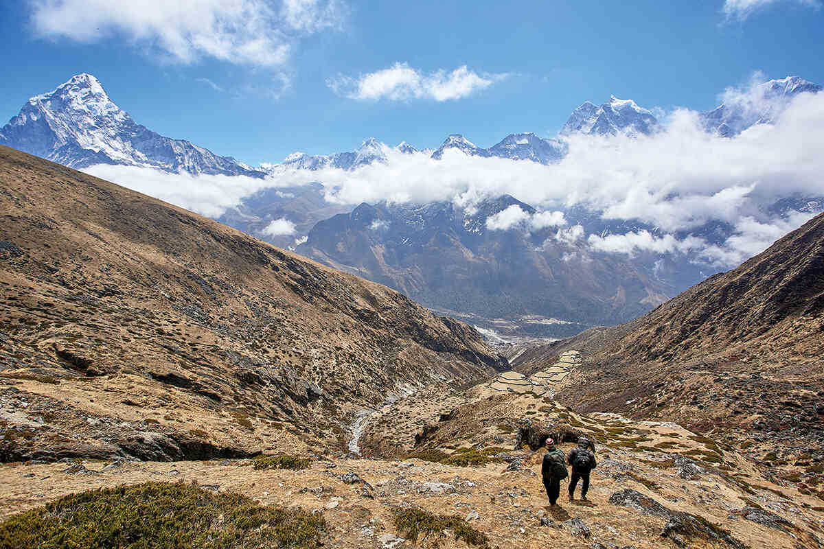 The view from just below the cave shrine in Nepal where Lama Sange Dorje spent years in meditation and where a yeti supposedly brought him food