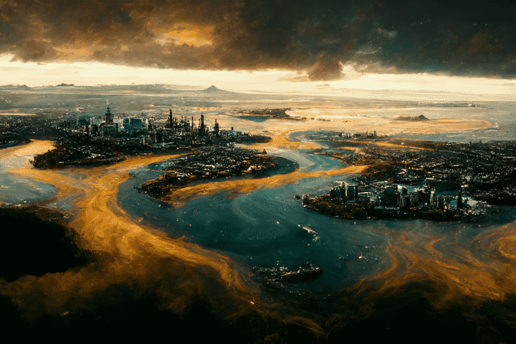 Auckland is shown as partially flooded