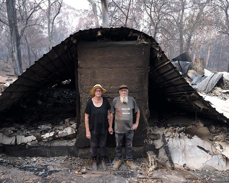 Sharyn and Tom Wotton (aka Swampy Tom), Wandella, New South Wales, Australia, January 2020 (from the series Portraits in Ashes)