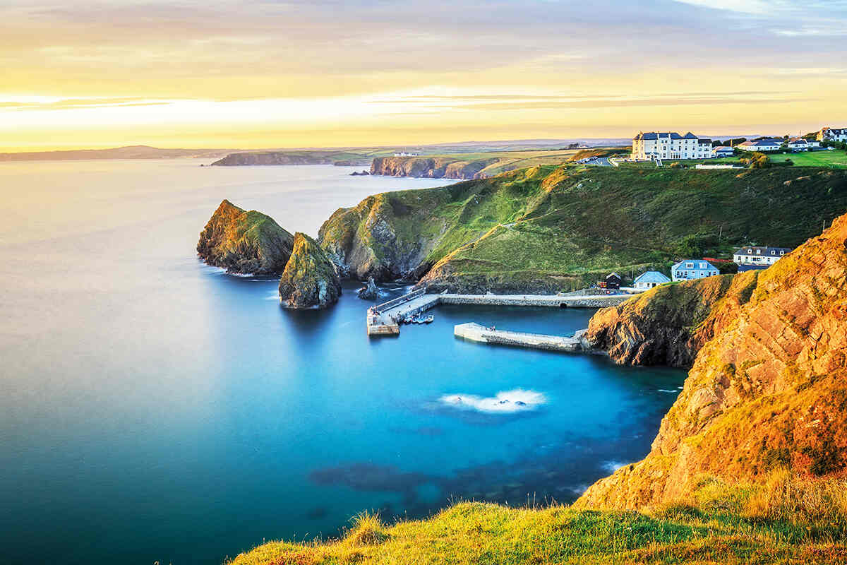 Sunset view of Mullon Cove in Cornwall