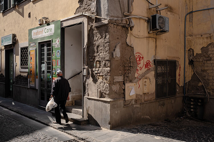 Plaster has fallen from the walls in Pozzuoli due to years of seismic activitity