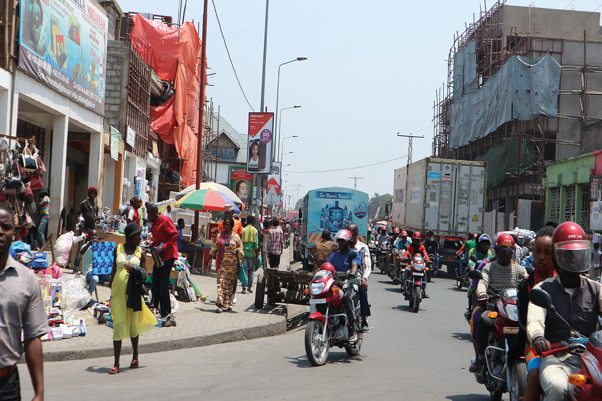A busy shopping street in the DRC