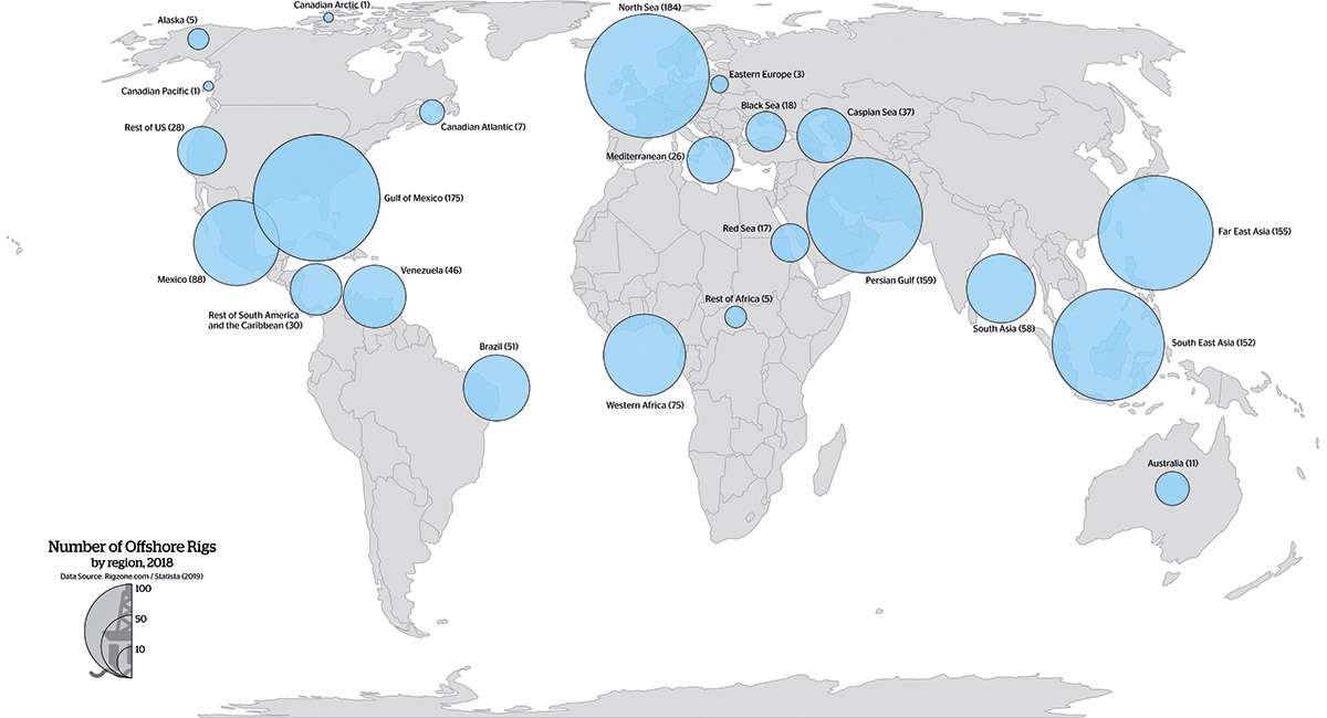 Worldwide, many oil and gas rigs are scheduled for decommissioning