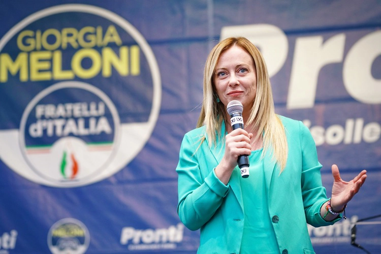 Electoral rally by Giorgia Meloni, leader of Fratelli d'Italia party, candidate for premier in the political elections. Turin, Italy - September 2021