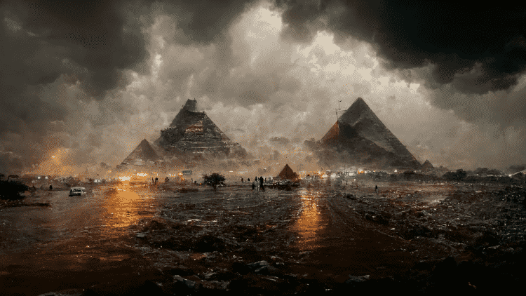 Giza is shown surrounded by a thick smog