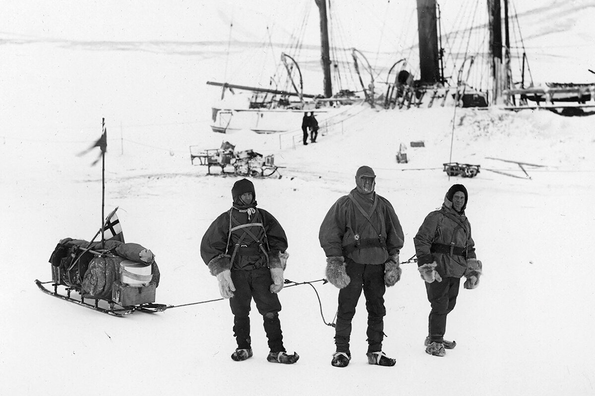 Dr Koettlitz, Bernacchi and the carpenter, British National Antarctic Discovery Expedition, 1901–04.