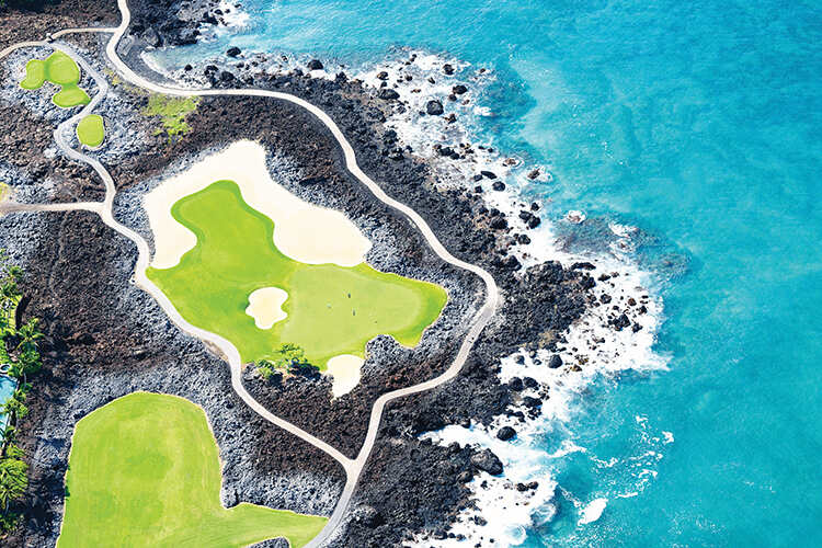 Hole 17 of the Jack Nicklaus-designed Hualalai golf course at the Four Seasons Hualalai Resort on the island of Hawaii