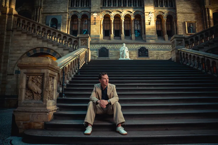 Benedict Cumberbatch filming in the Natural History Museum, London