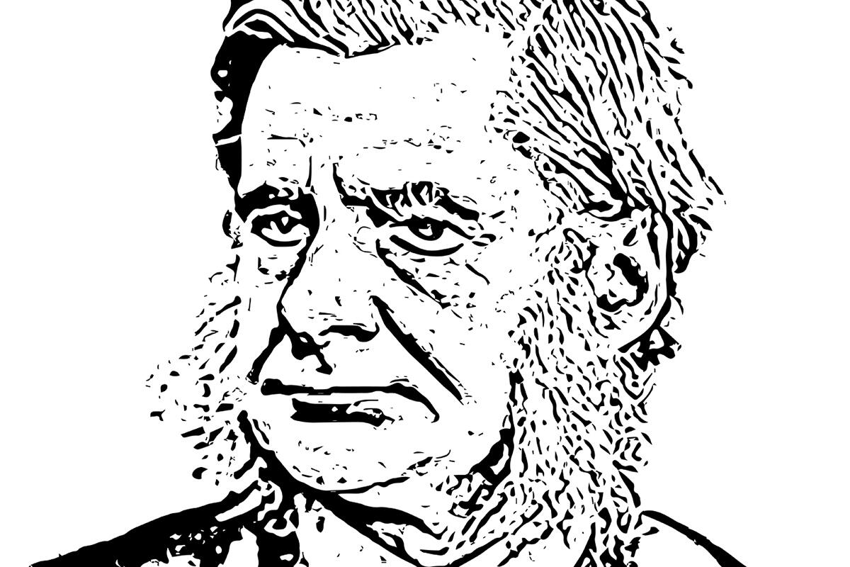 A black and white portrait drawing of Thomas Henry Huxley