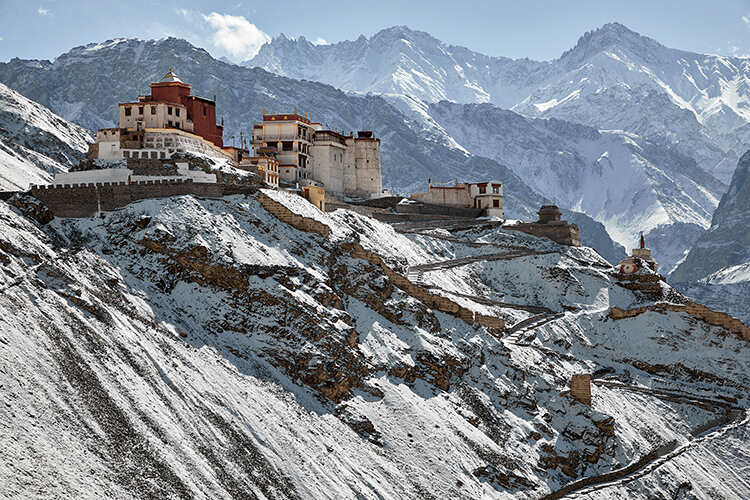 The mountains around the Tingmosgang monastery and fortress in Ladakh are a prime area for snow leopards