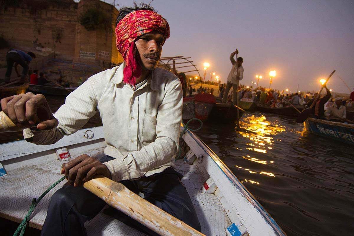 Night falls over the Ganges River