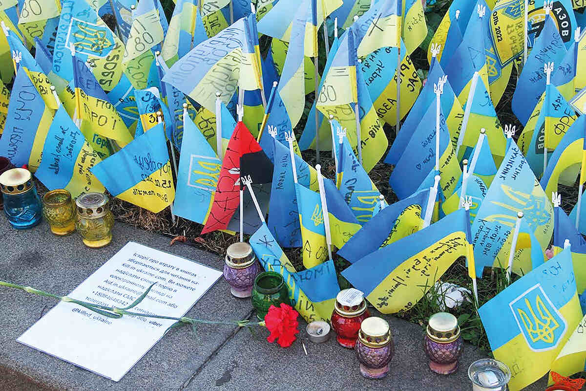 Flags of rememberance on the streets of Kyiv