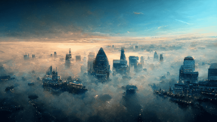 London, shown from above, is blanketed by smog and pollution