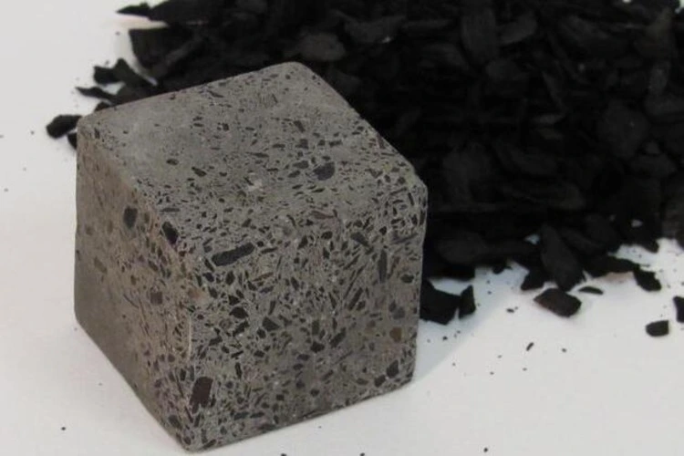 Shown is a block of concrete made with biochar material.