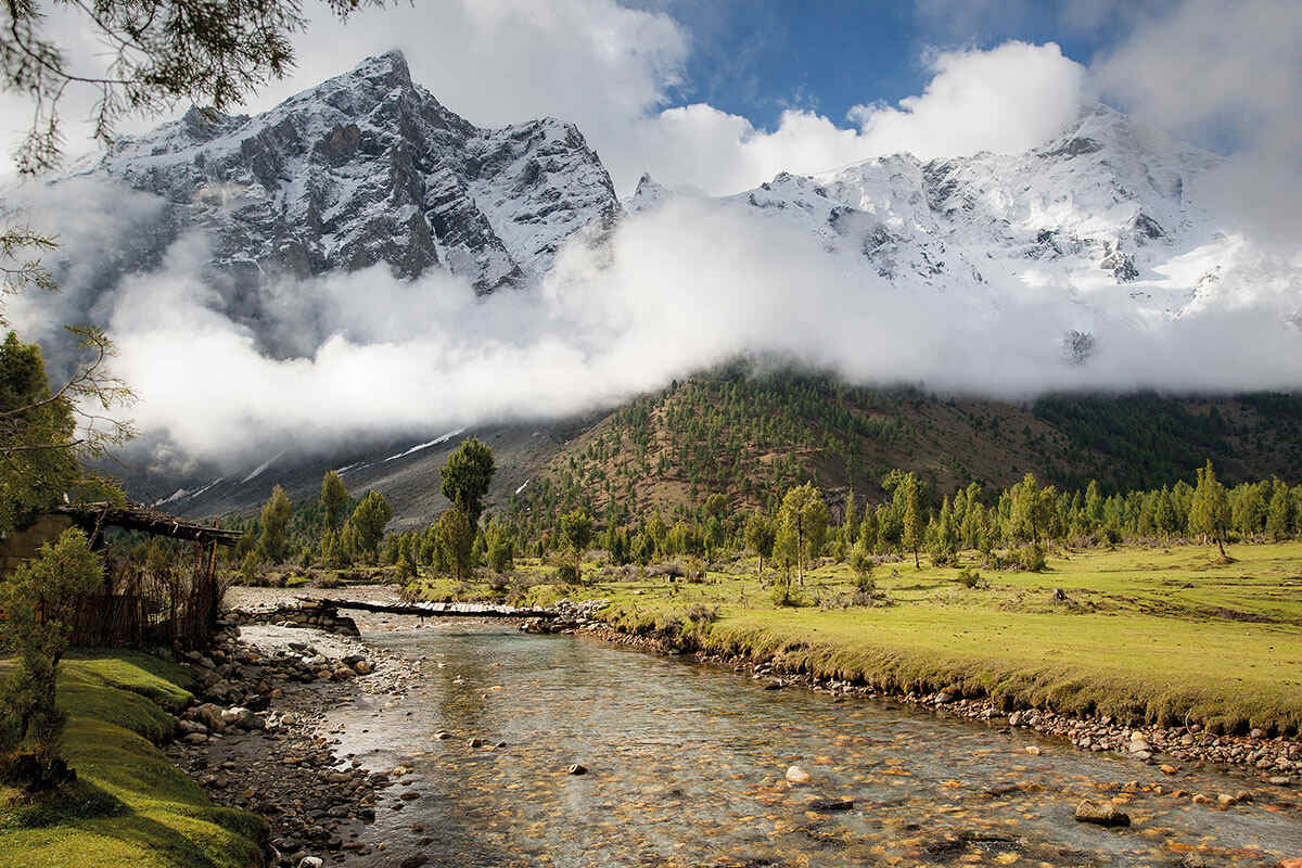 The green Basho Valley in Pakistan with mountains in the background