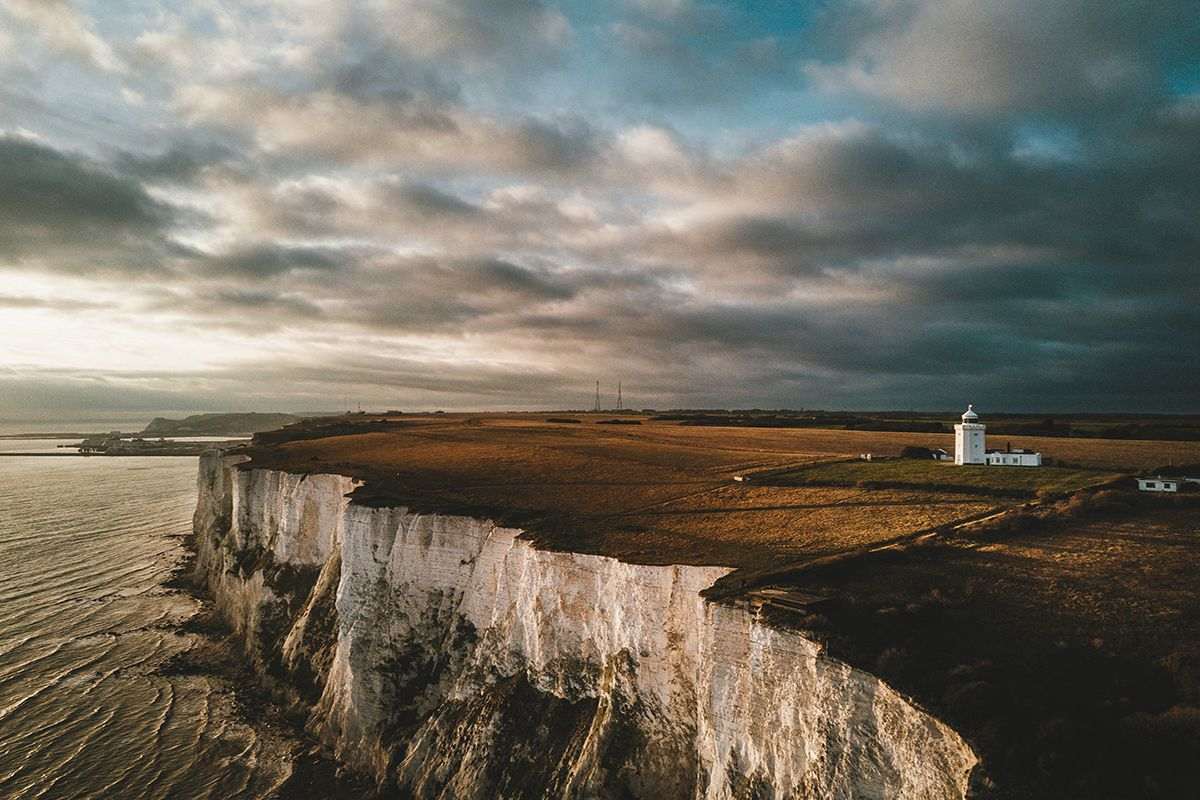 South Foreland lighthouse, near dover, on chalk cliffs overlooking english channel 