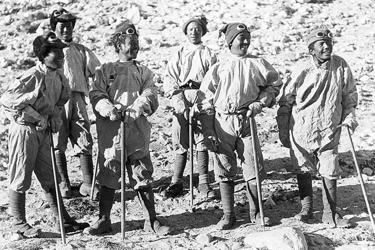 A group of six high-altitude ‘Tigers’ from the 1924 Mount Everest Expedition, who were accorded the highest status by the British climbers. Photographed by JB Noel