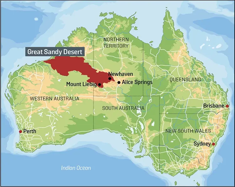 Map of Australia showing the Great Sandy Desert