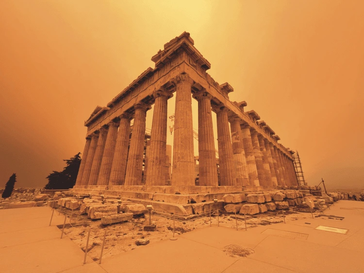 Saharan dust cloaks the Parthenon, Athens, Greece, by Lesley Hellgeth. Smartphone, runner-up