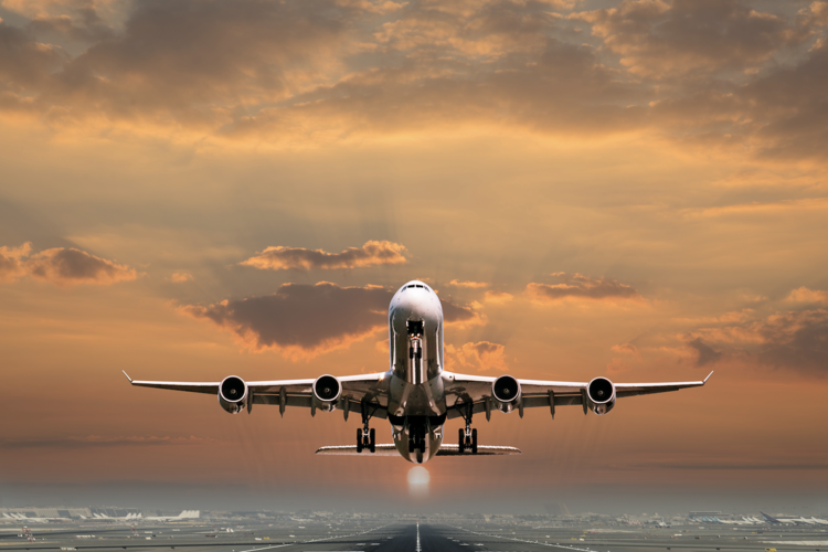 A plane landing on a runway