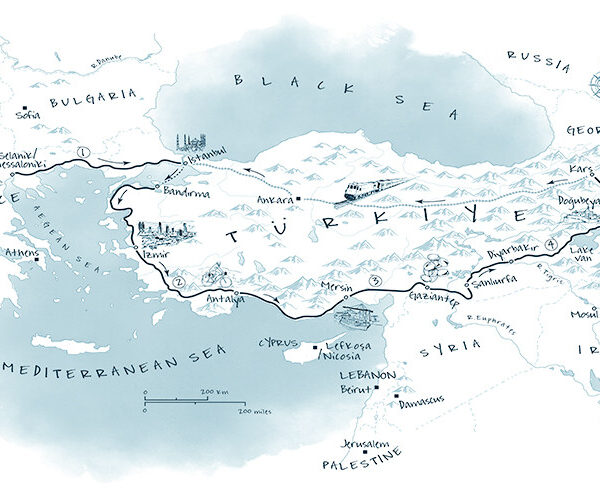 The route of Julian Sayarer’s 4,000-kilometre bike journey