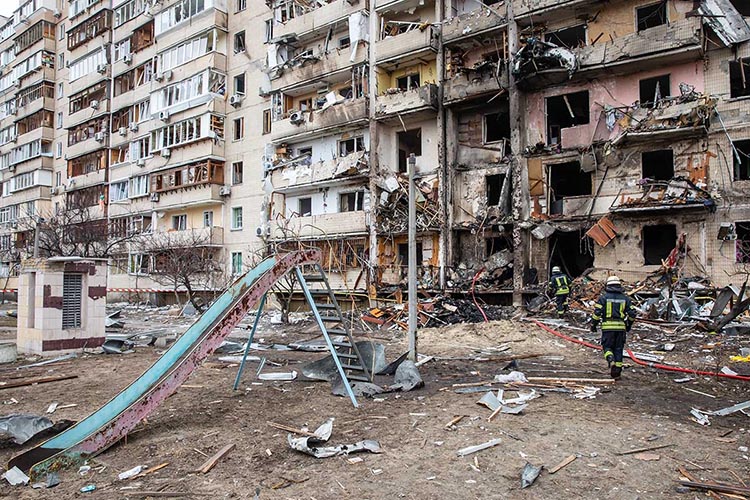 Homes damaged by Russian shelling in Kiev