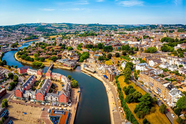 Aerial view of Exeter, UK.