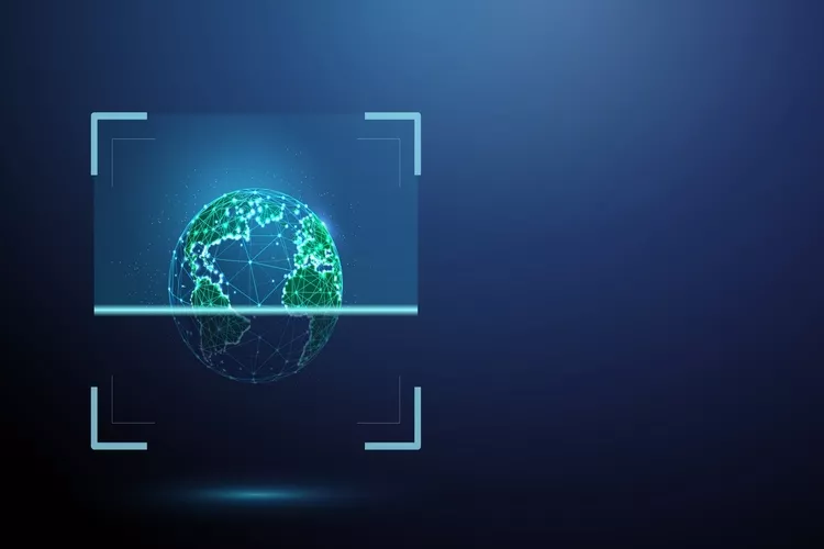 3d globe inside digital scanning frame.