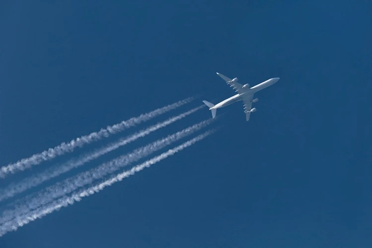 
Large four engine plane at cruising altitude