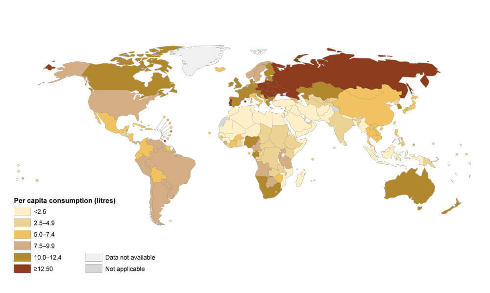 Map of per capita alcohol consumption