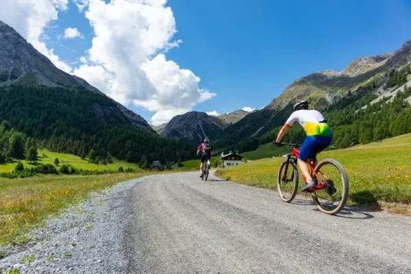 Alpine cycling through mountains