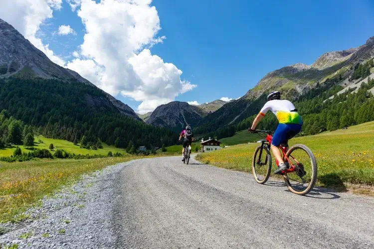 Alpine cycling through mountains