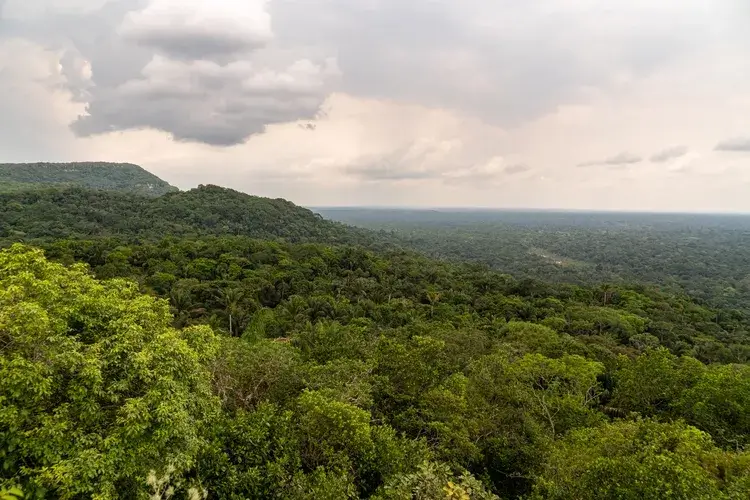 Views of the river in the Colombian Amazon area from the hill, cloudy river