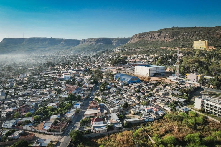 Aerial view of Lubango City showcasing urban development and mountainous landscape in Angola