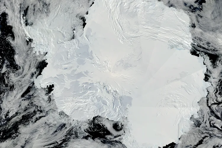 Satellite view of Antarctica’s ice-covered surface