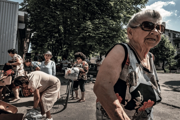 Antonia in a market in Ukraine.