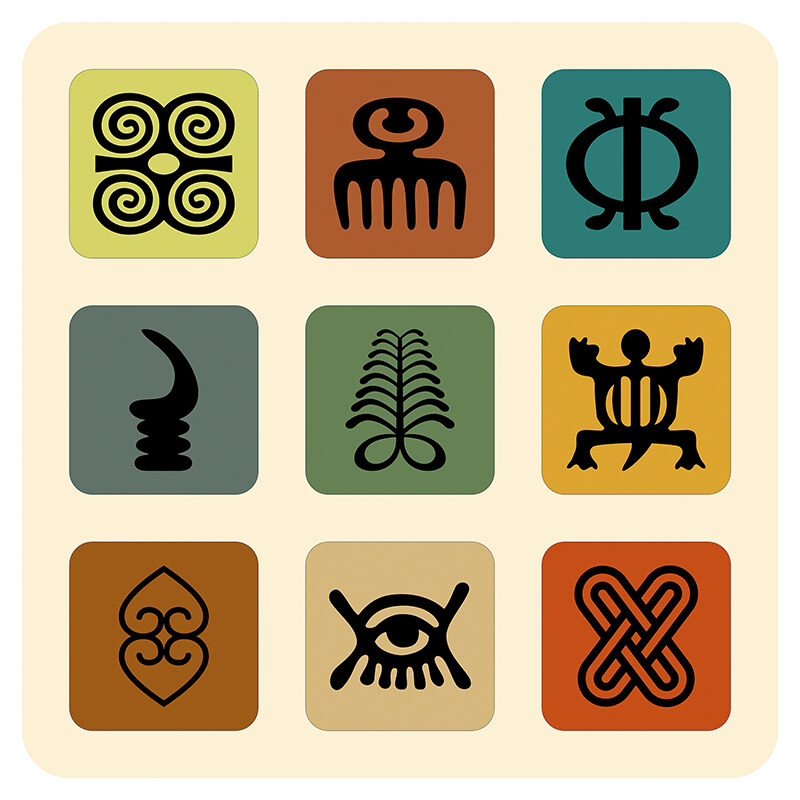 Adinkra symbols orginated in West Africa and are both decorative and used to convey concepts and abstract ideas