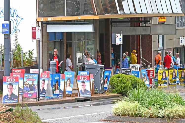 Gosford, New South Wales Australia – May 11, 2022 People lined up for early voting in the 2022 Australian federal election.