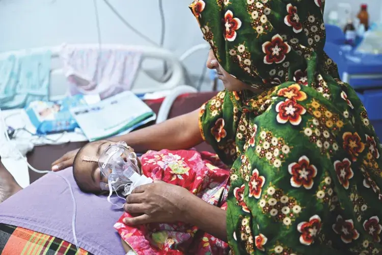 Baby Jisan, who has spent 22 days in the Bangladesh Neonatal Hospital, Dhaka, is showing signs of recovery