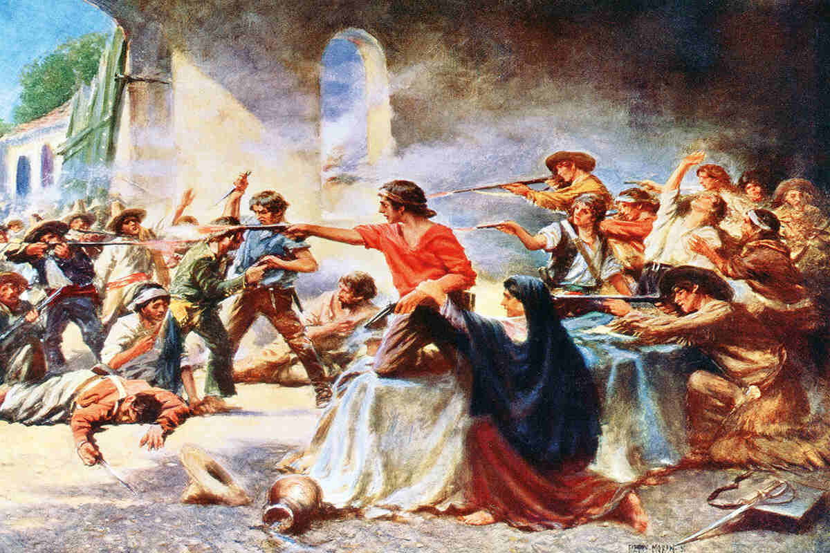 A romantic view of the battle of the Alamo: Reproduction of painting by Percy Moran, 1912