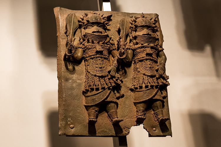 Architectural detail of The Benin Bronzes, group of sculptures created from at least the 16th century in the West African Kingdom of Benin displayed at the British Museum