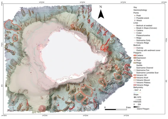 BGS’s 1:50 000-scale geomorphology map of the seabed around Ascension Island.