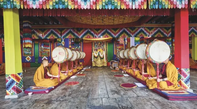 Monks celebrate a Buddhist festival at a monastery in the Bumthang Valley, the spiritual heartland of Bhutan