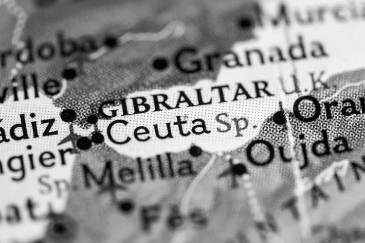 Ceuta on a map, black and white
