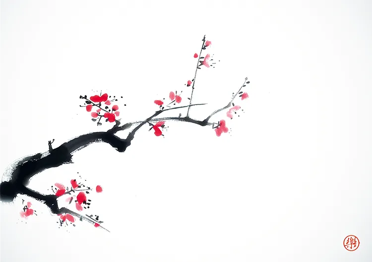 Traditional-style ink painting of a cherry blossom branch - a symbol of hope