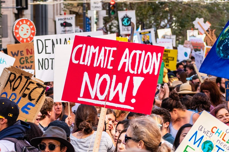 Climate action now placard raised at the Global Climate Strike Rally and March in downtown San Francisco;