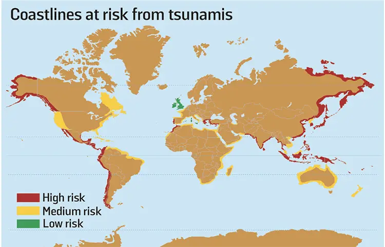 coast lines at risk from tsunamis map