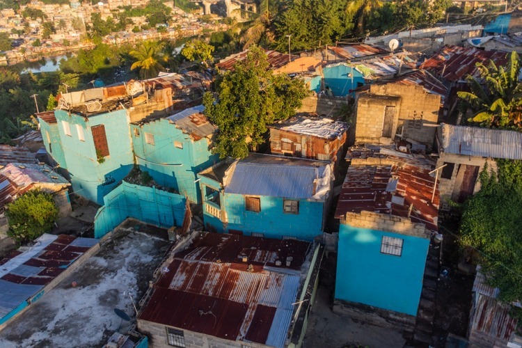 Aerial view of impoverished parts of Santo Domingo, capital of Dominican Republic.