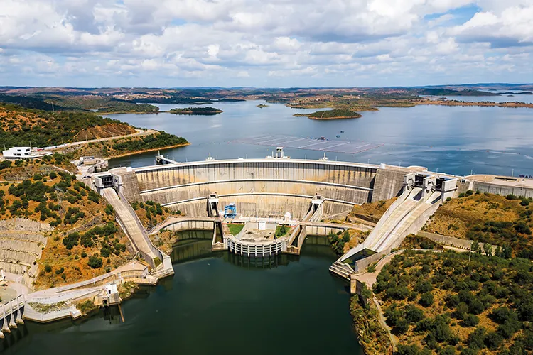 The Alqueva dam is nearly 100 metres high, creating a reservoir that can hold 4,150 million cubic metres of water