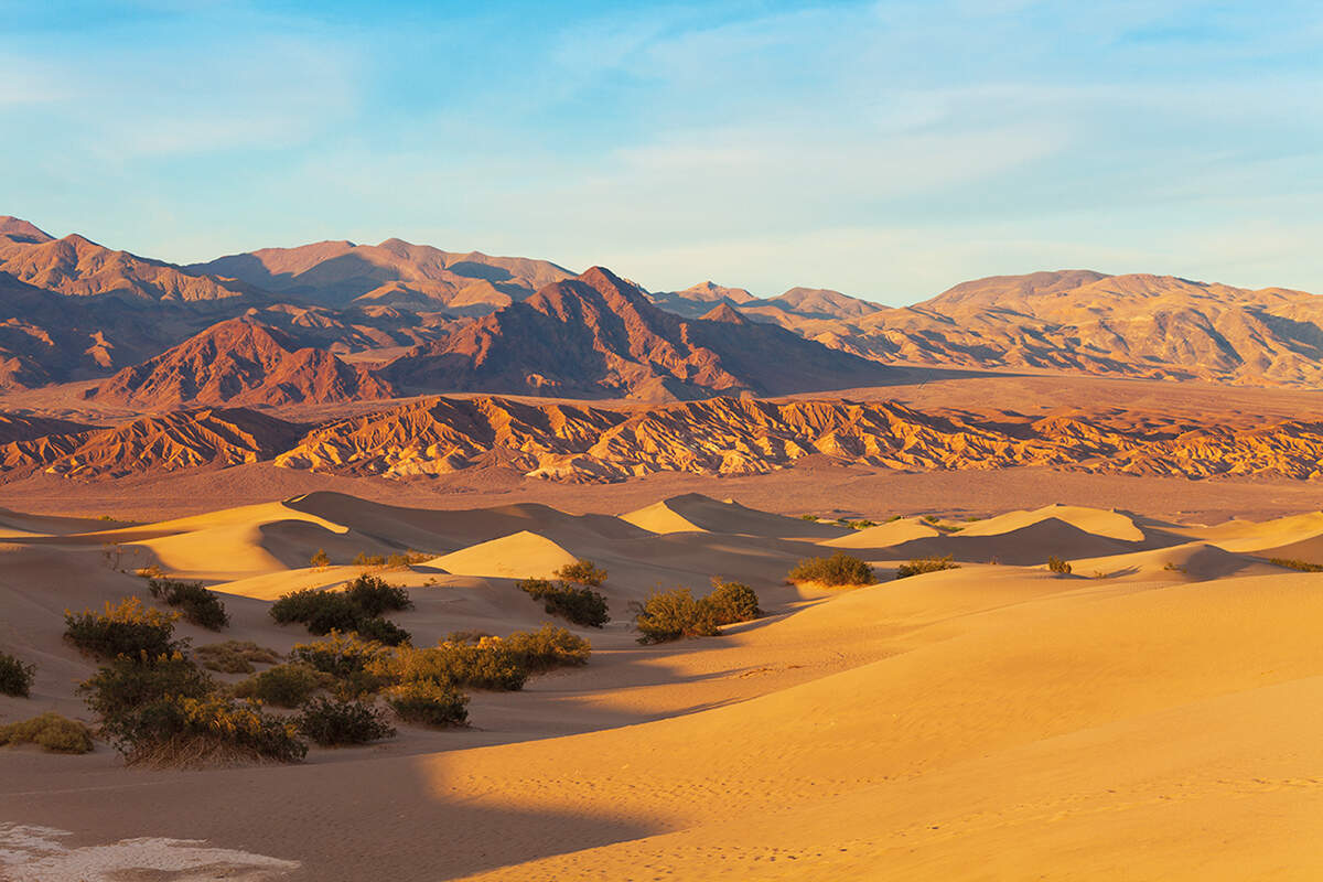 A view of the mountains and dunes in Death Valley, Mojave Desert